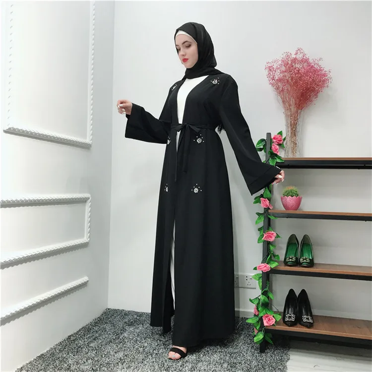 

2019 New Collection Kimono abaya EID ramadan crepe muslim women dress new model abaya in dubai, Black,pink