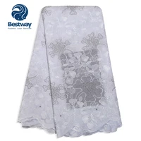 

2018 african white color swiss voile cotton lace in switzerland with stones for wedding SL0458