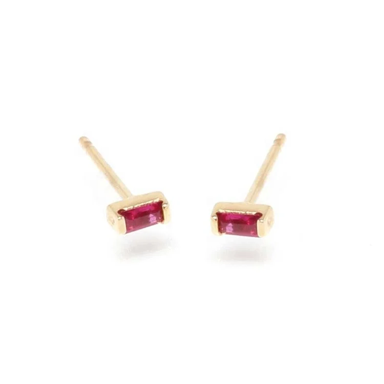 

LOZRUNVE Solitaire 925 Sterling Silver Color Tiny Ruby Red Baguette CZ Stone Stud Earring