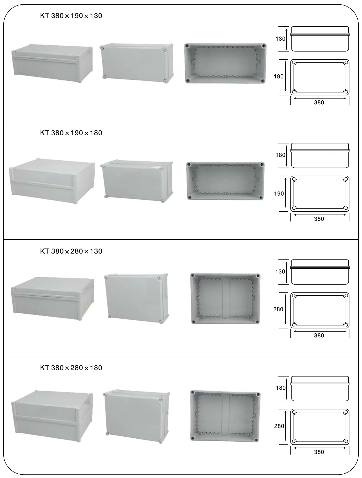 IP67 Waterproof 100x100x75mm 125x125x100mm 175x175x100mm 200x200x130mm ABS or Polycarbonate screw type Electrical Junction Box