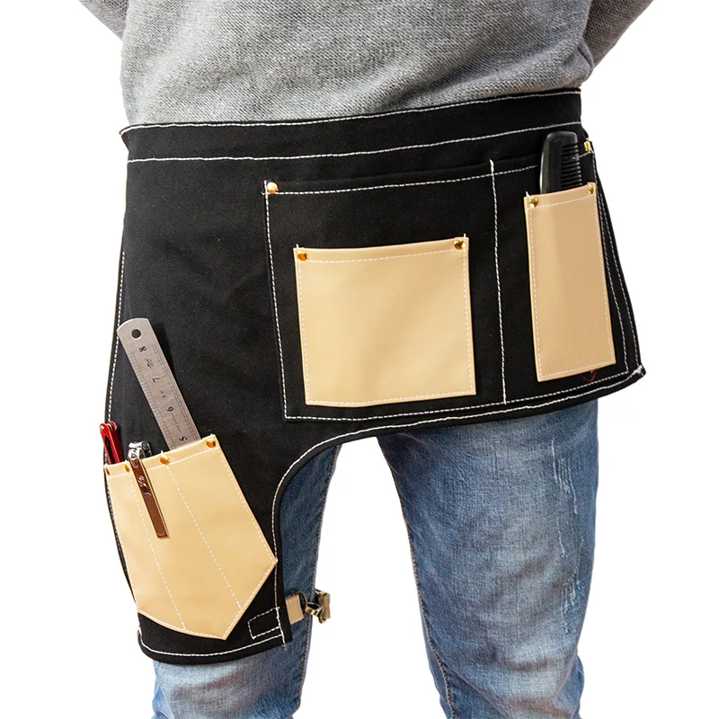 

Multifunctional multi pocket half-length short haircut tool apron, Black