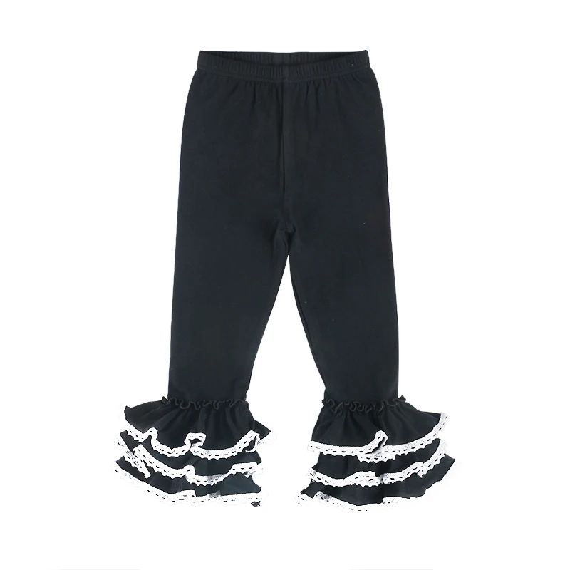 

Hot sale lace trim legging new solid color black icing pants girl high quality ruffle baby girl pants, Picture