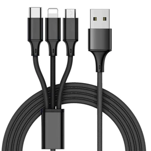 Multi Charger Cable Nylon Braided 3 in 1 USB Charging Cord Adapter With 8 Pin/Type-C/Micro USB Port Connectors