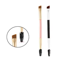 

[ Private Label Cosmetic Vendors ] Duo / Dual eyebrow makeup brush with Synthetic Bristle spoolie and angled brow brush