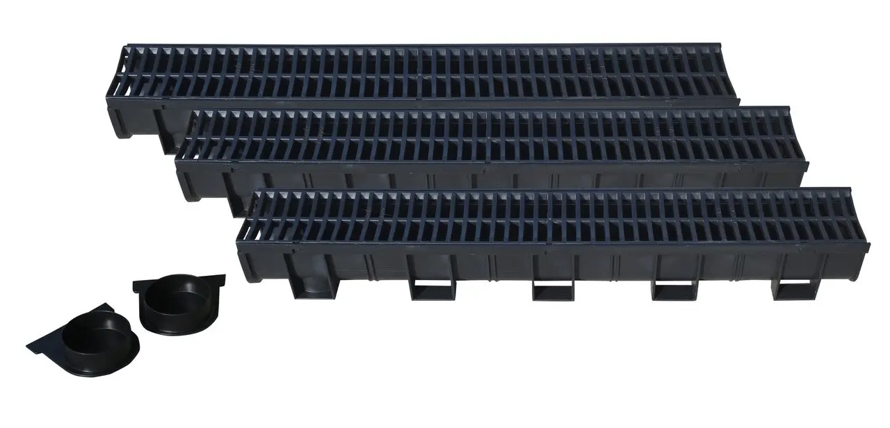 3 Pack Driveway Trench DrainBlack Grate TR1 Trench Channel Drain System