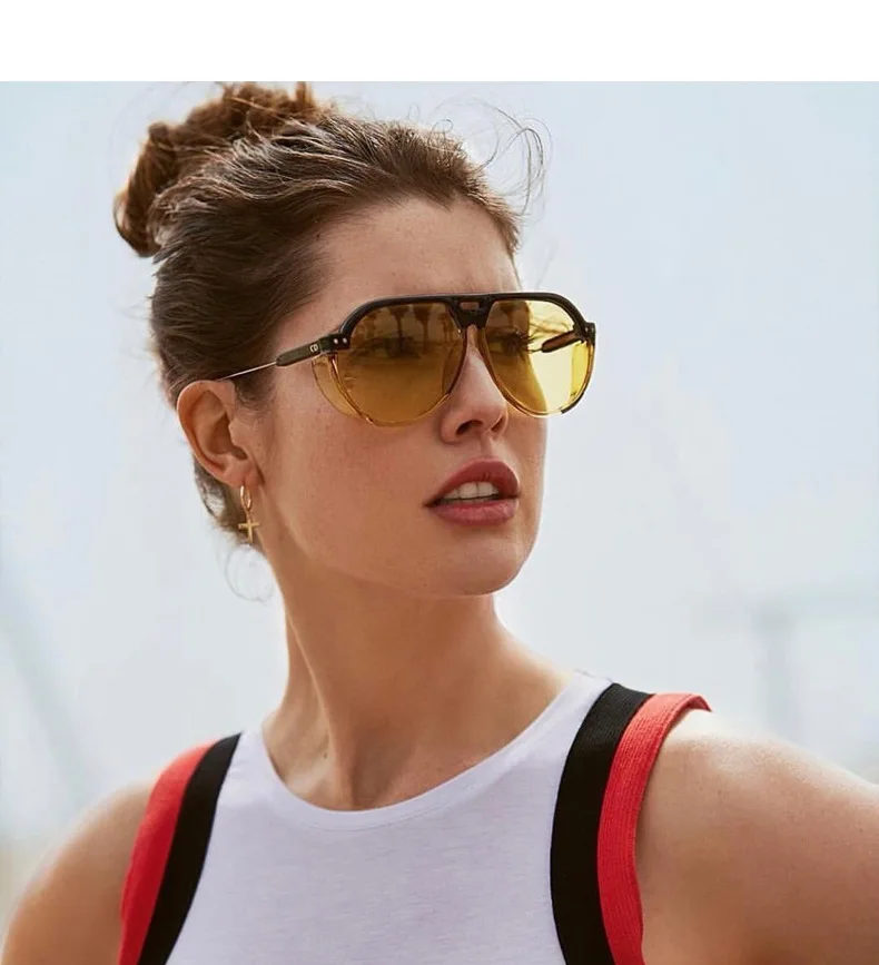

Sunflower Fashion oval oversized vintage women twin beams D sunglasses2019