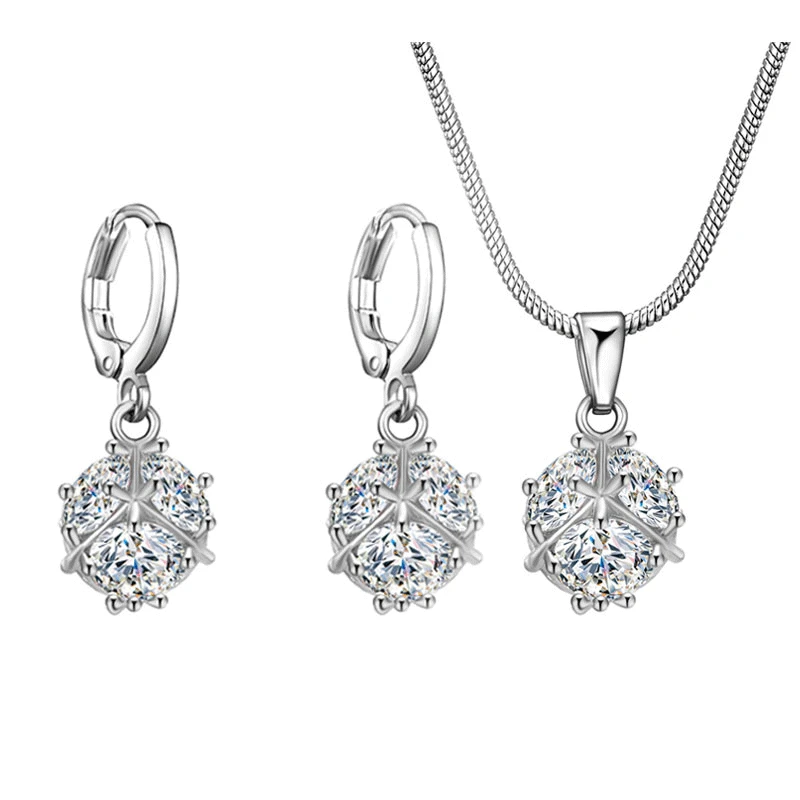 

Yiwu Hainon AAA zircon necklace earrings set Austrian crystal jewelry two-piece bridal jewelry set wholesale, Picture