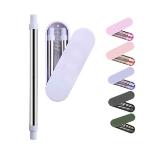 Image of stainless steel metal telescopic collapsible foldable reusable straw with case