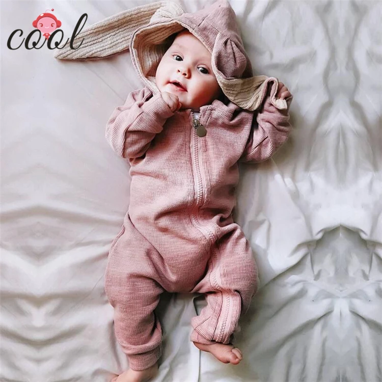 

2019 New fashion Spring long sleeve infant jumpsuit baby clothes romper baby bunny onesie with zipper, White;pink;blue;gray