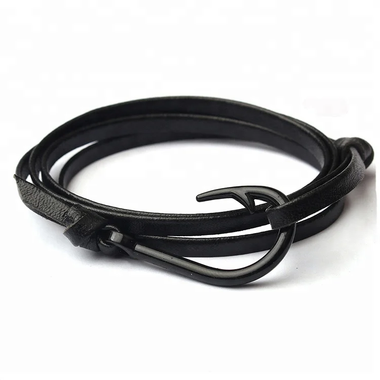 

EAST QUEEN Manufacture Hot Selling Fashion PU Leather Fish Hook Bracelets, Red;black;wine;brown;green;blue;etc.