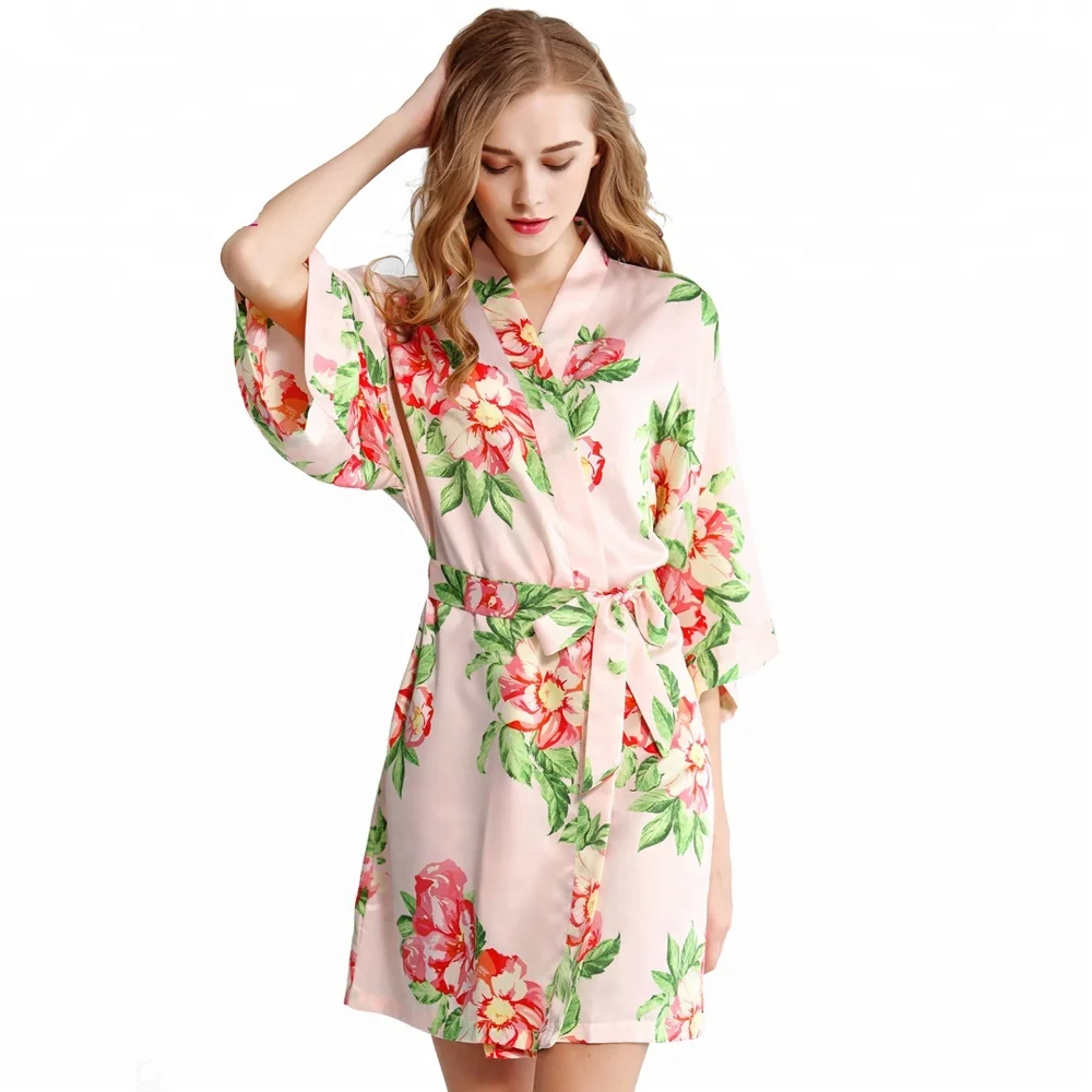 

FUNG Free Shipping To USA 3026 NEW Arrival 2018 Factory Wholesale Satin Floral Robes, 6 colors