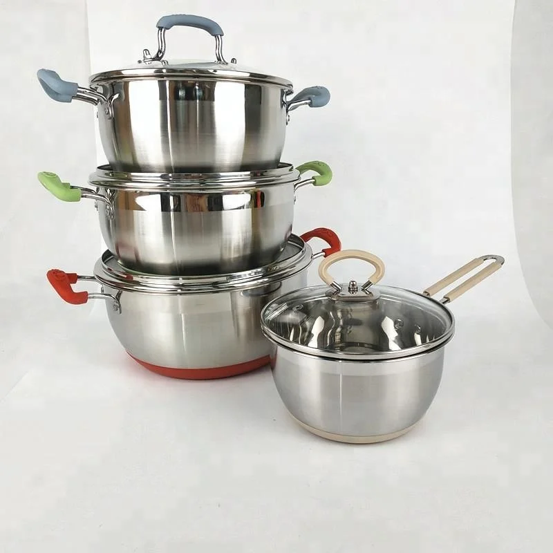 German 8pcs Stainless Steel Cooking Pot Non Stick Cookware Set With