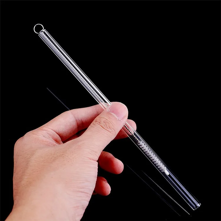 Custom 200*10mm Pyrex Borosilicate Clear Glass Straw Set Of 4 Bent And