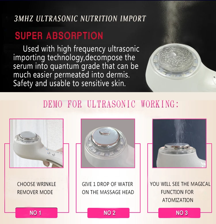 Handheld Ultrasonic Face Lift Beauty Instrument at home used SUNGPO Manufacturer support IONS beauty device ele and Light Photon