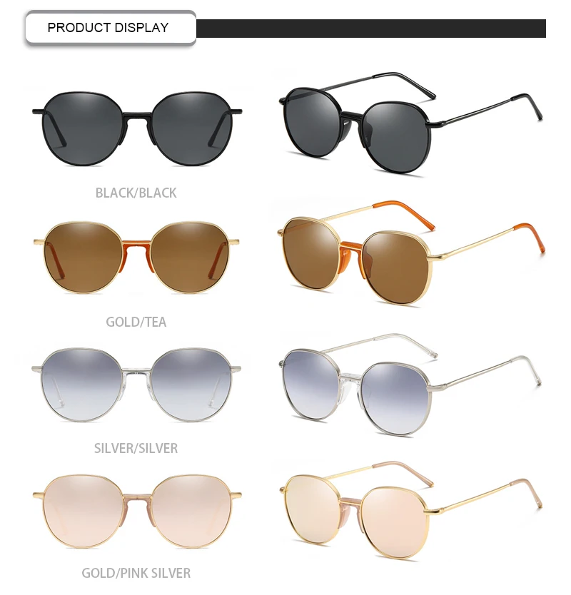 Hot 2019 OEM Fashion Women Round Frame Polarized Men Custom Sunglasses