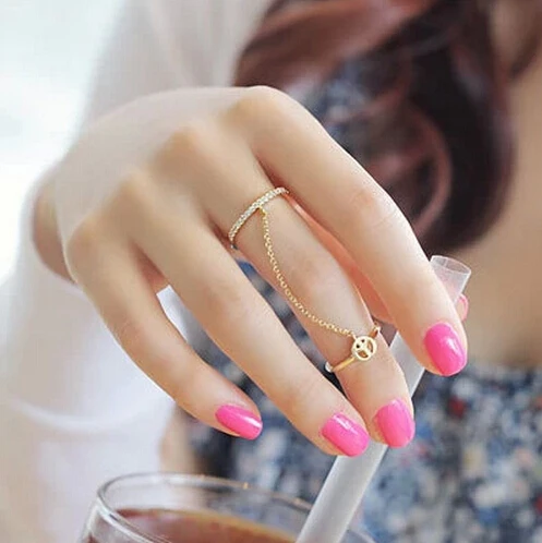 LZ 2016 New Fashion Top Quality Fine Jewelry Antiwar Peace Sign Tassel Chain Rhinestone Rings For