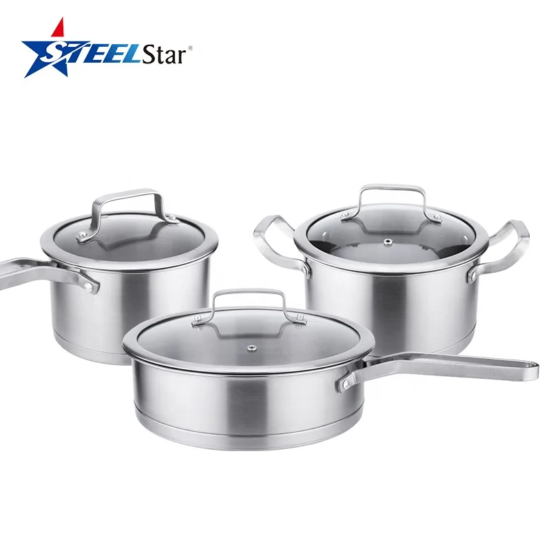 

Hot selling Stainless Steel 6 Piece Cookware Sets Saucepan Stockpot Frying pan with Glass Lids Induction Compatible Skillet