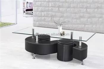 Wholesale Black Leather S Shape Glass Coffee Table With 2 Stools Buy Coffee Table With Stools S Shaped Coffee Table With 2 Stools Glass Coffee Table