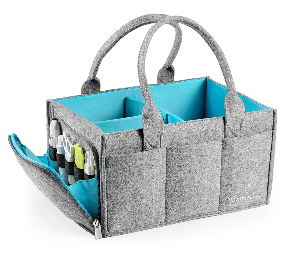 

Large Baby Nursery felt baby diaper caddy bag organizer bag, Gray