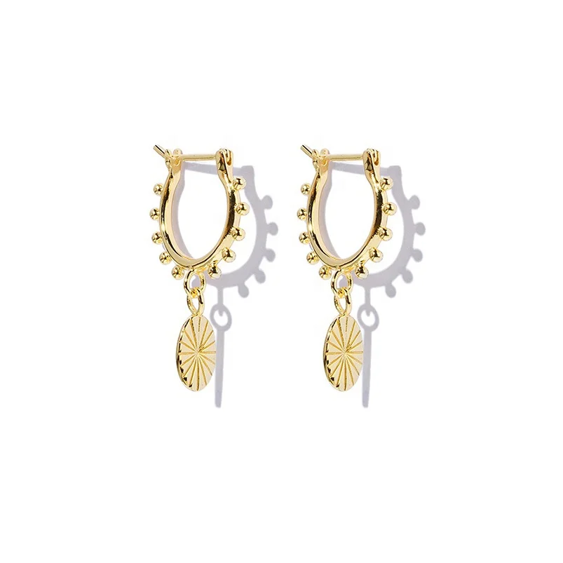 

High quality fashion 925 silver women jewelry gold hoop coin earrings
