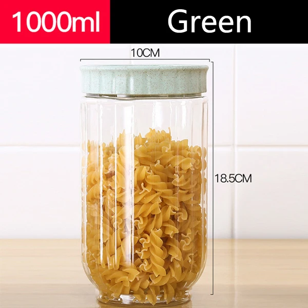 1L 34oz Empty Food Grade PET Plastic Containers Clear Sealed Round Stash Spice Jar with Lid for Kitchen Storage