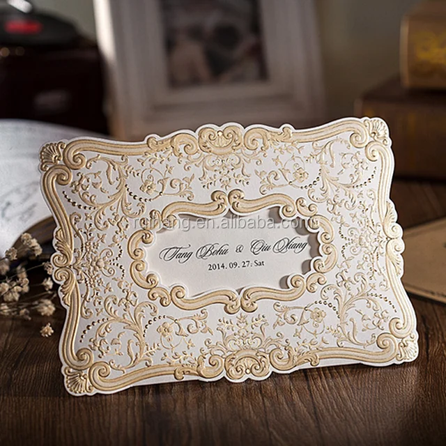 豪華でエレガントなゴールデンエンボス模様の結婚式の招待状 レーザーカットフレームで結婚式に Buy 安い結婚式の招待カード 白レーザーカット結婚式の招待状 結婚式のために Product On Alibaba Com