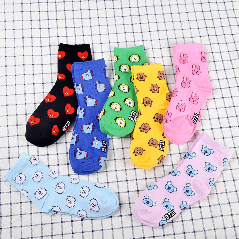 

Kpop Stars BTS Cartoon Socks with Men and Women Spring and Autumn Warm Socks, Pink;light brown;black etc.