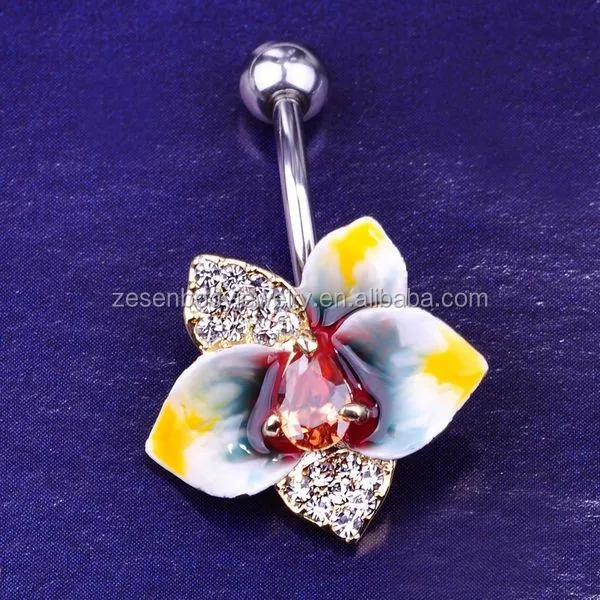 

Epoxy Enamel Flower stainless steel Belly Button Ring Sexy Body Jewelry Women Navel Piercing Needle Luxury Jewelry