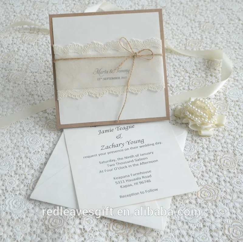 
Lace design kraft paper gift card wedding invitation with rsvp card 