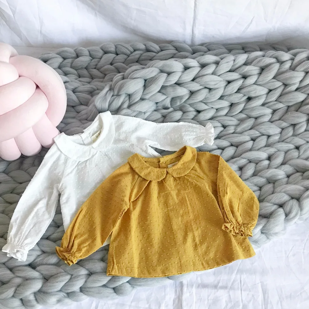 

Hu Sunshine Wholesale New Cotton Spring Full Sleeves Solid yellow white Baby Blouses (pick size color)