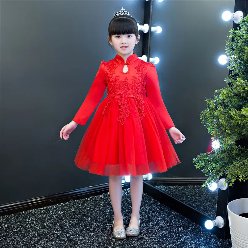 

long sleeve new design year red kid fashion traditional dress