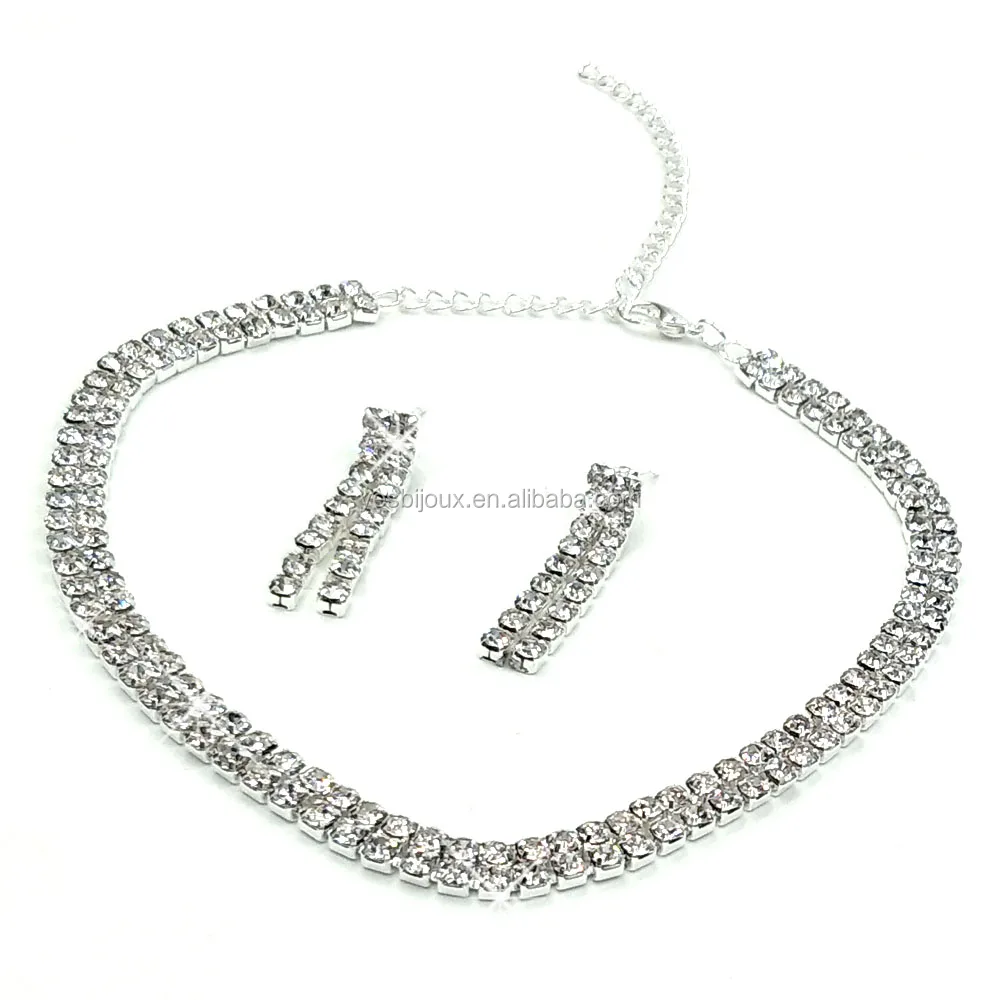 

tow row crystal choker diamond necklace choker jewelry set