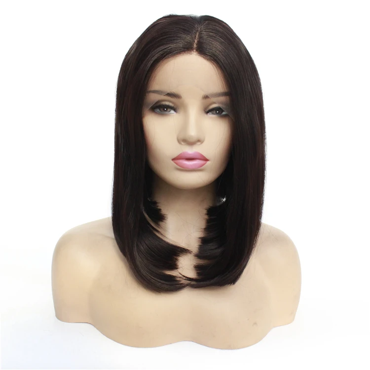 

New Style Fashion Short Bob Straight Hair Black Color Synthetic Lace Front Wigs