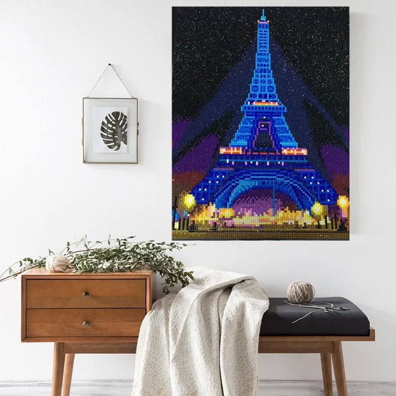 Lighting tower diamond painting kits for adults framed building pictures led light up diamond painting