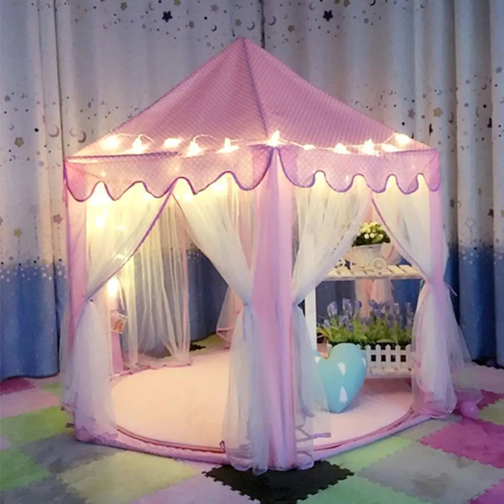 

Children Kids Pink Princess Castle Play Tent without LED Light, Pink/blue/green