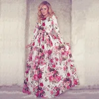 

new design round neck long sleeves high-waisted printed maxi dress
