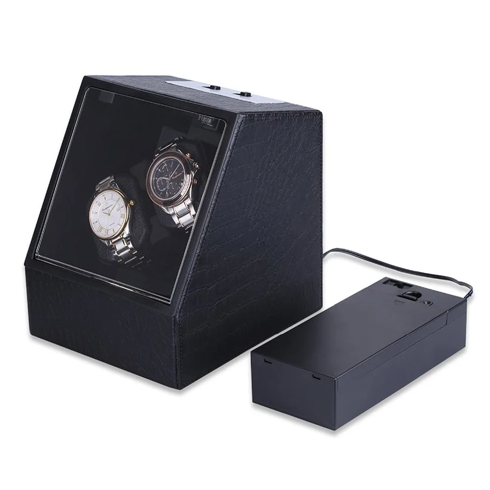 

Viiways Customized Watch Box Leather Double Watch Winder in Black Color, Black pu