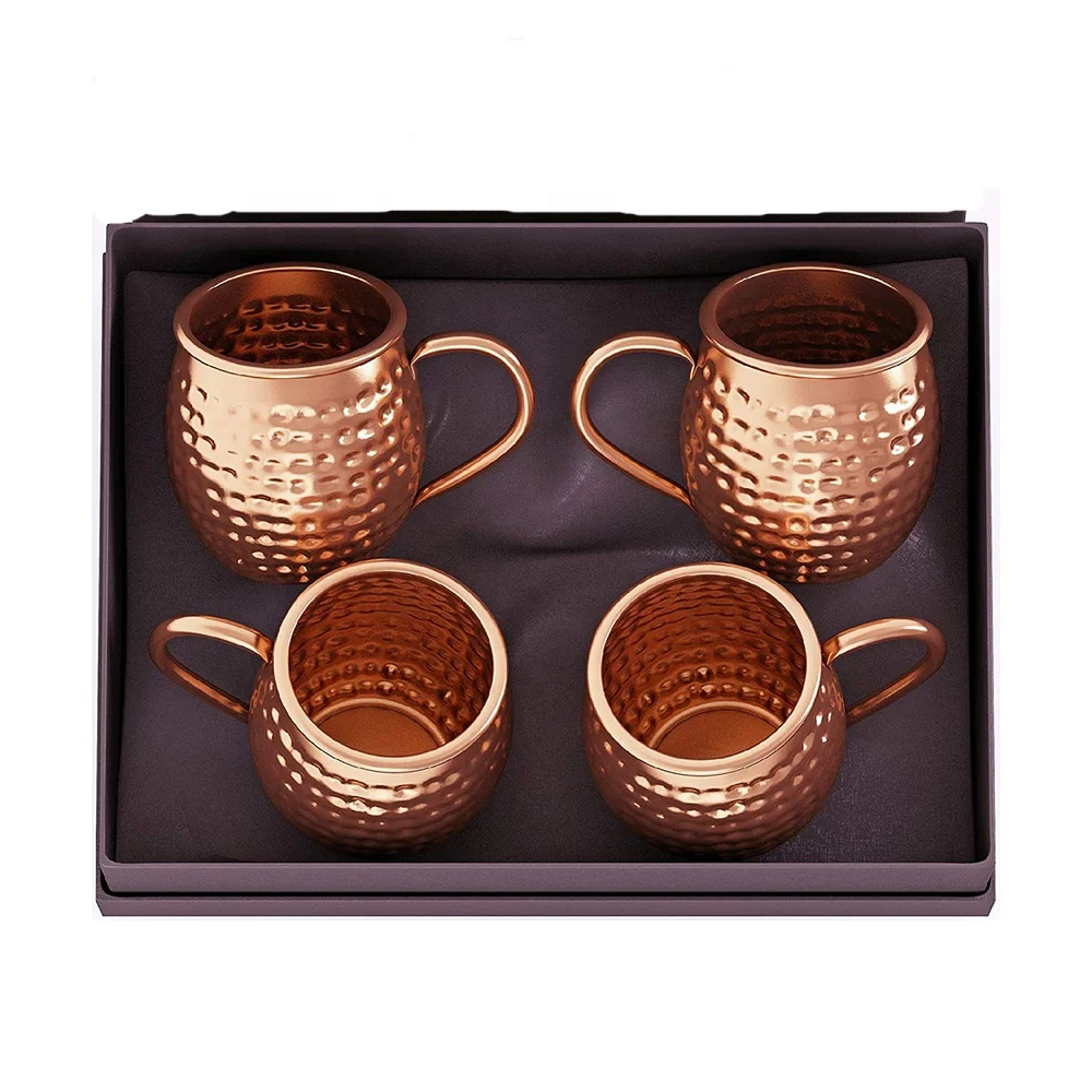 

Pure 100% Solid Hammered Moscow Mule Copper Mugs Set of 4, 16 oz 450ml Copper Cups For Icy Cold Cocktails