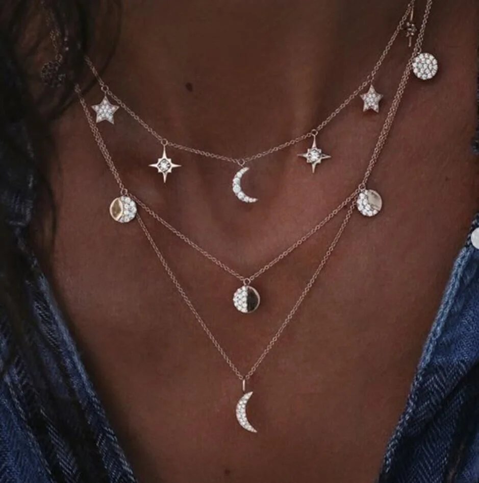 

SN1035 lariat necklace,fashion jewelry necklace,gold jewelry necklace moon star sun