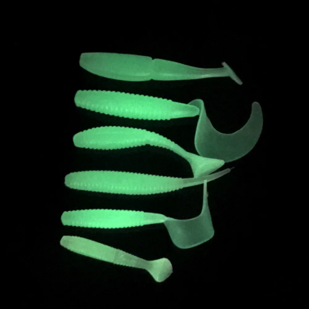 

Hengjia Soft plastic Bionic bait luminous worm grub T tail 6 types / bag fishing lures
