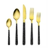 Luxury Royal Gold Plated Used Restaurant Cutlery 18/8 High End Stainless Steel Metal Golden Black Flatware Sets for Wedding
