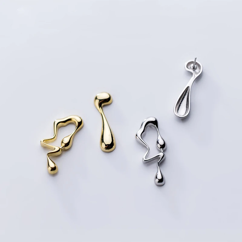 Water Drop Earrings Simple Personality Irregular 925 Sterling Silver Stud Earrings Jewelry