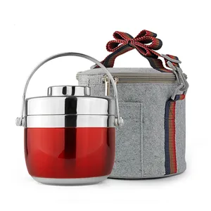 Image of 2020 Amazon Metal Heat Insulatinon Lunch Box Stackable Stainless Steel Leakproof Food Warmer 1.2L 1.5L Lunch Box For Office