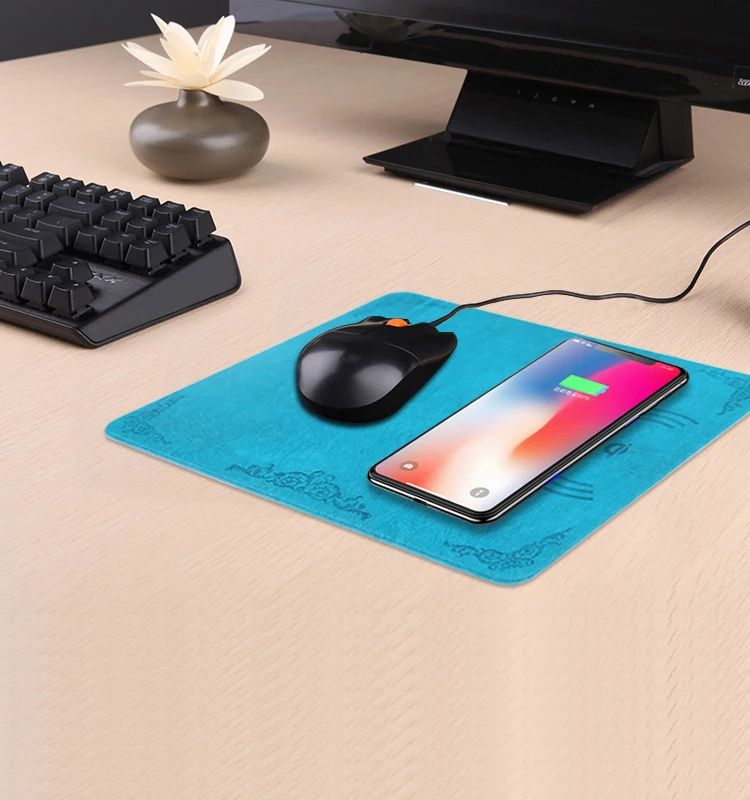 

New PU Leather Qi universal Wireless Charging Pad mouse for iPhone X/8 charger Mouse Pad, Black;brown