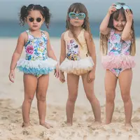 

Wholesale Baby Girls One Piece Hot Spring Bathing Suit Beach Swimwear Fluffy Kids Girl Monokini Swimwear