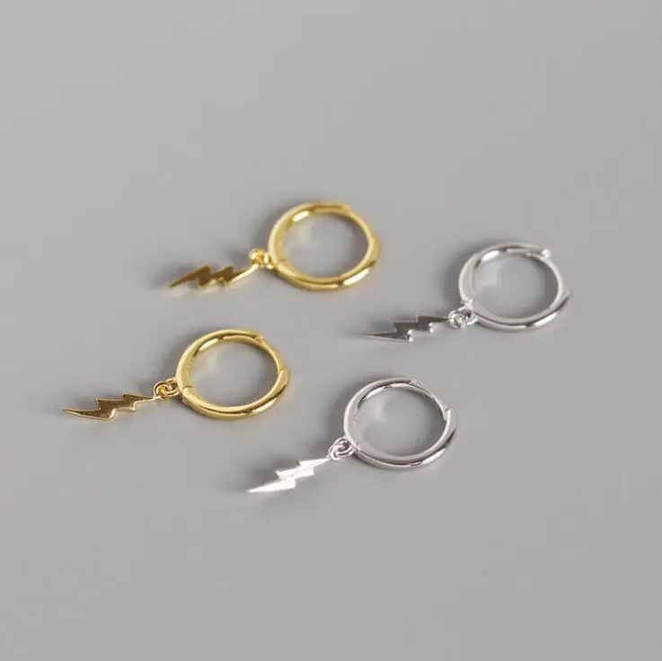 

Simple Dainty 925 silver Gold Plated Women Ladies Thunder Jewelry Flash Small Huggies Hoop Lightning Bolt Earrings