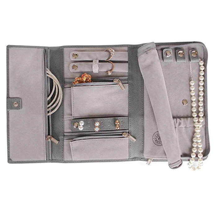

Leather Travel Jewelry Case Jewelry Organizer personal customized, Gray;customized