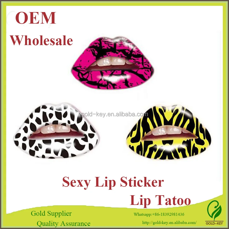 Colorful Pakai Mengupas Off Metallic Sexy Lip Tattoo Sticker Lip