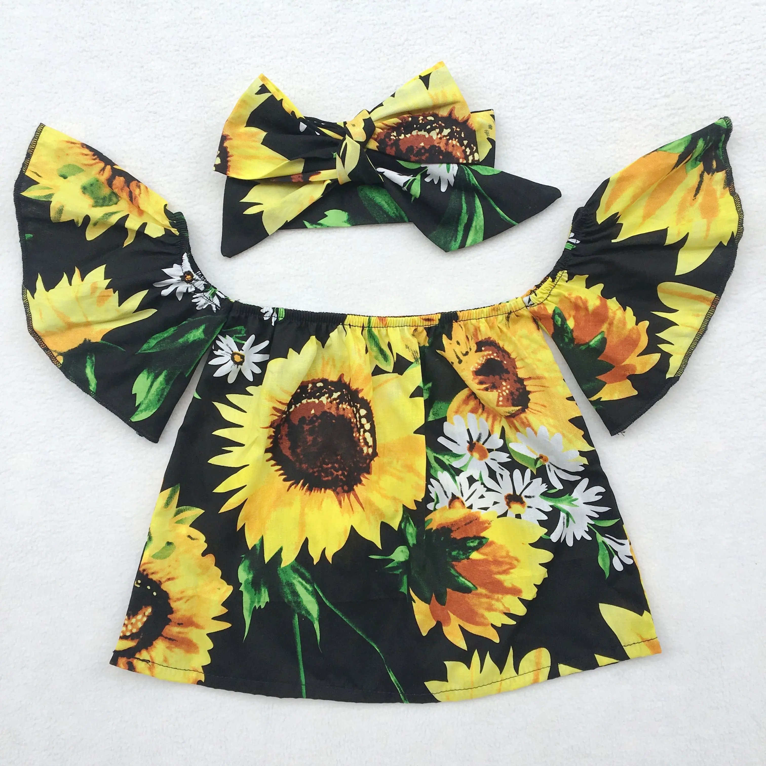 

Summer heronsbill floral baby top cotton off shoulder baby girl t-shirts sunflower pattern loose boob tube top, Picture shown