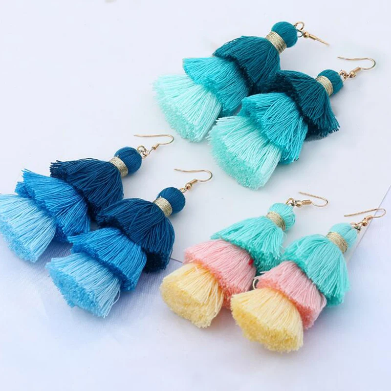 

Fashion earring designs cotton tassel earrings, Colorful/oem